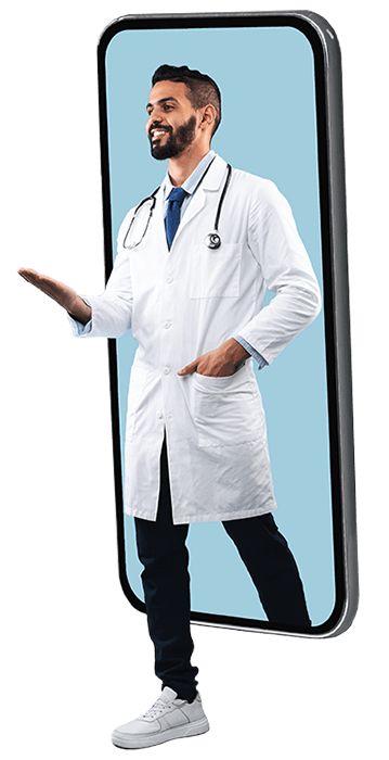 Doctor Walking Out of a Mobile Device